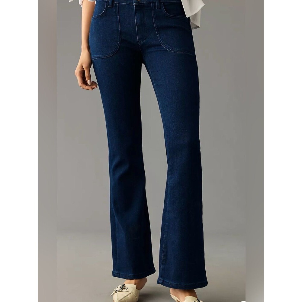 Anthropologie Pilcro The Icon Low Rise Flare Jeans Dark Blue Wash 34 Stretch